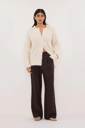 SALMA IVORY POLO NECK KNIT CARDIGAN Minimalist Stitching Breathable Mesh Paneling