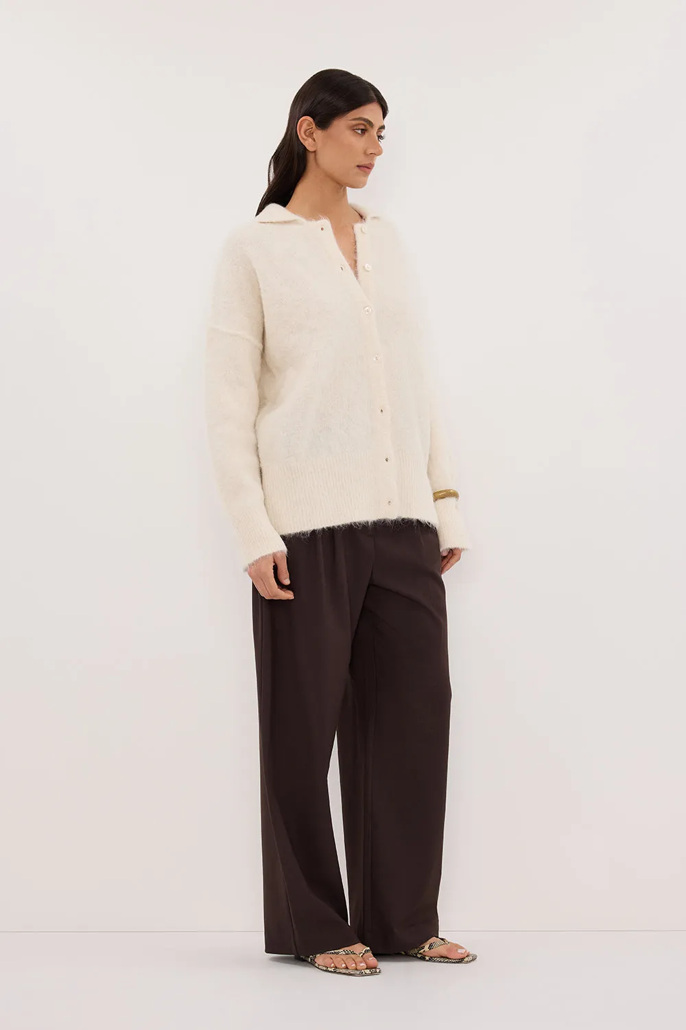 Smooth Flatlock Seams Turtle Neck Variant SALMA IVORY POLO NECK KNIT CARDIGAN