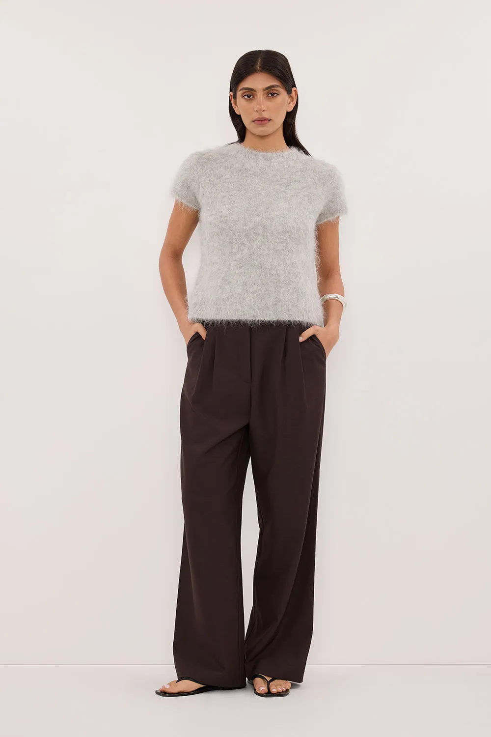 Weekend Comfort Zigzag Stitch Detail SALMA SILVER CAP SLEEVE KNIT TOP