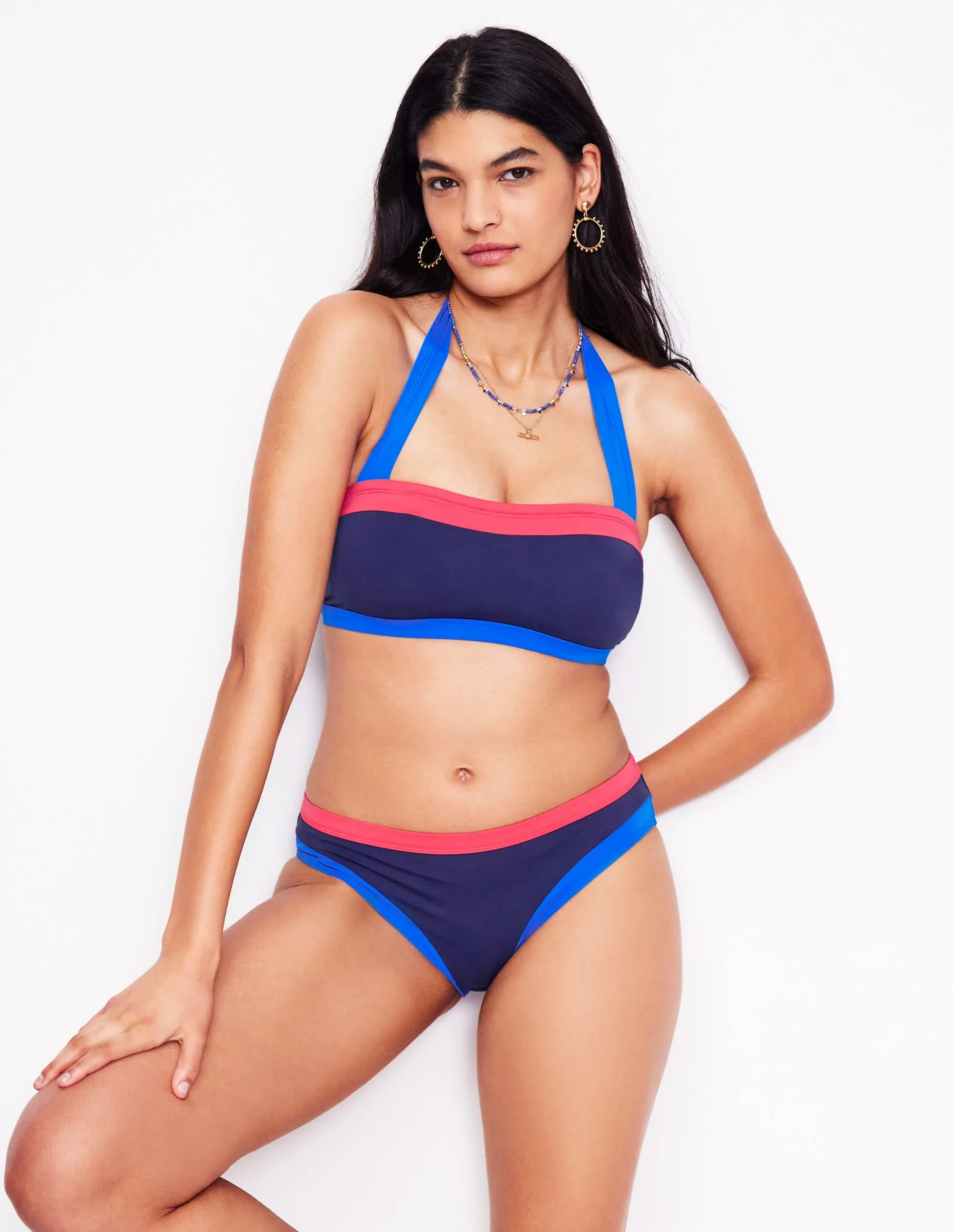 Day To Night UPF 50 Protection Santorini Bikini Bottoms-Navy/ Coral Punch Pink/ Blue