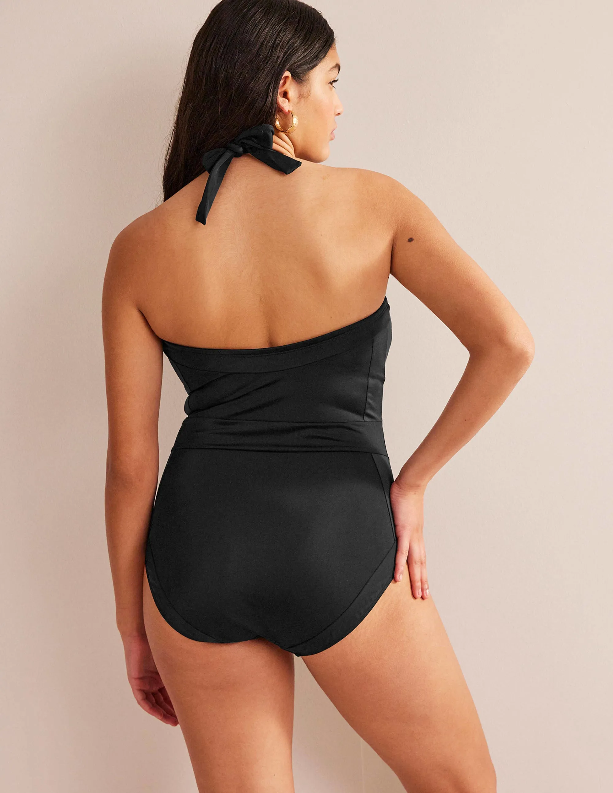 Santorini Halterneck Swimsuit-Black Bandeau-Style Beach Retreat