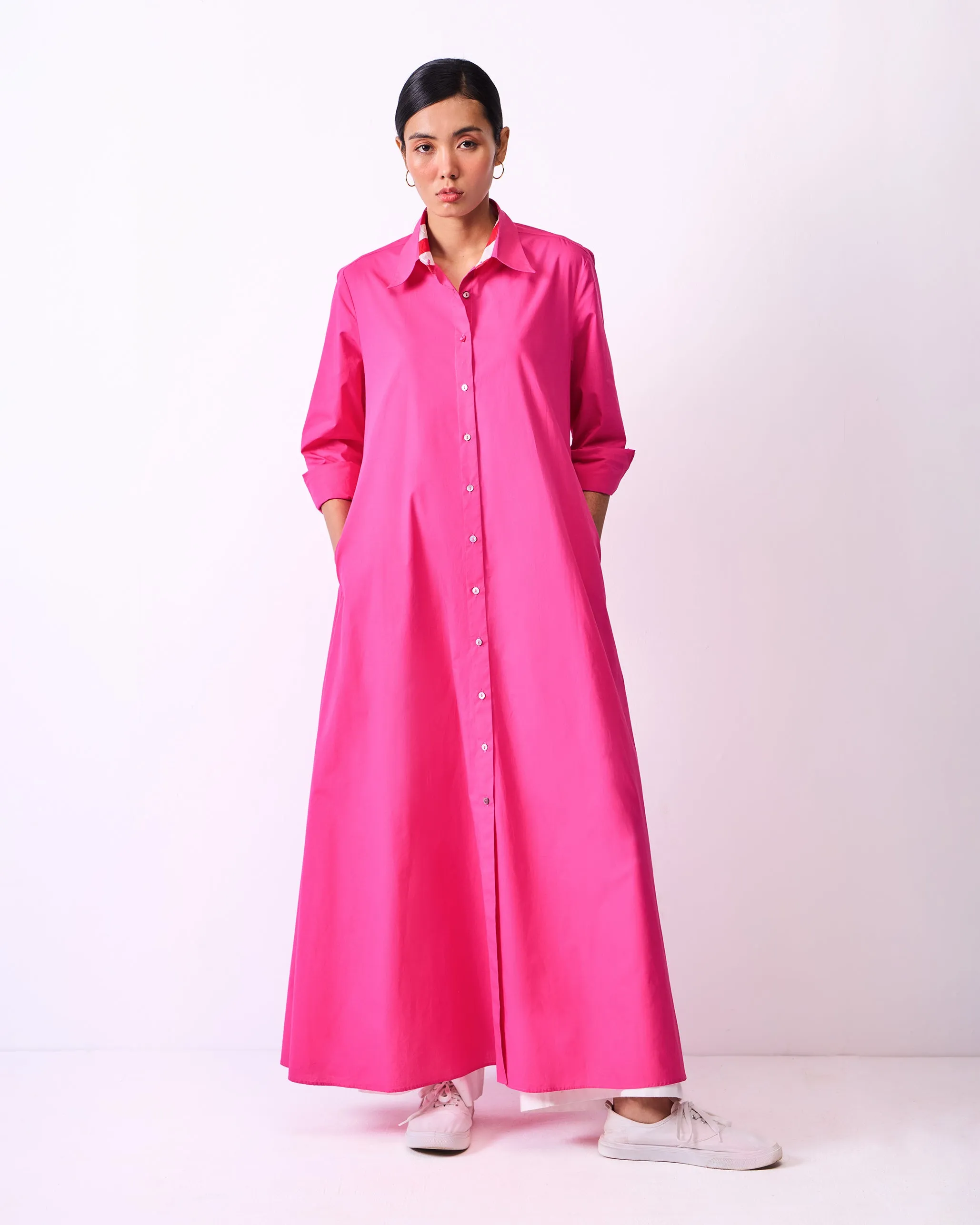 breathable fabric dress Daily Essential Pattaya Shirt Dress - Fuchsia