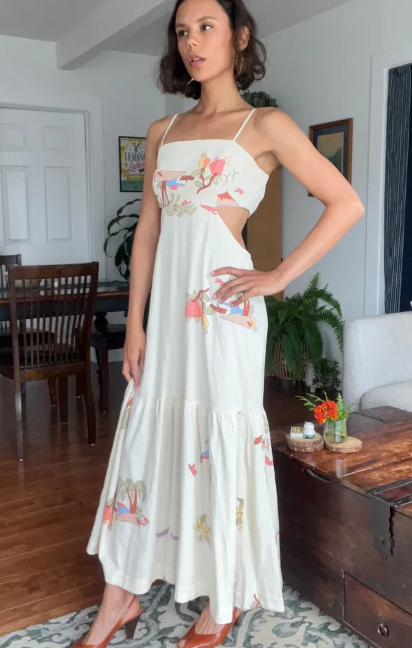 Soft Pleats Scenes Printed Midi Dress