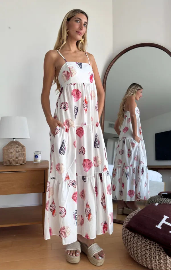 Smart Blend Asymmetric-Neck Sea Breeze Cotton Maxi