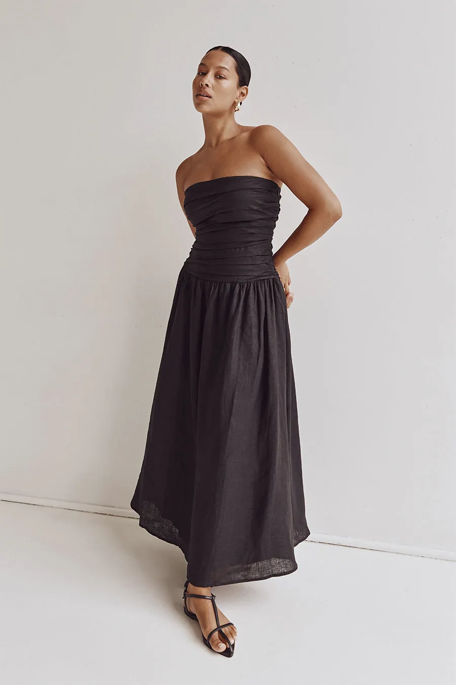 CATANIA BLACK LINEN STRAPLESS DRESS Cotton Skin