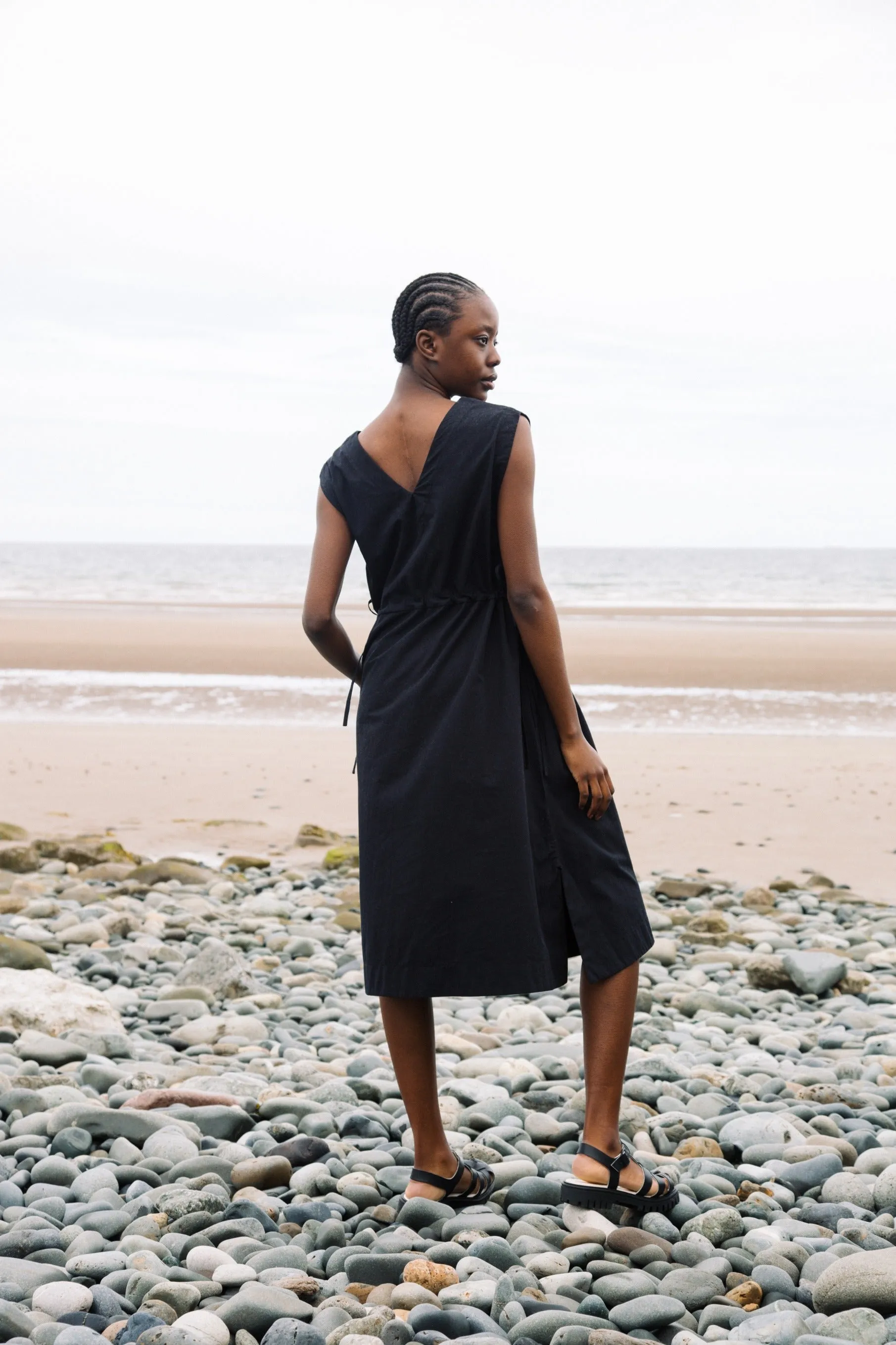 Athena Organic Cotton Dress in Black Refined Feel Sheer Element