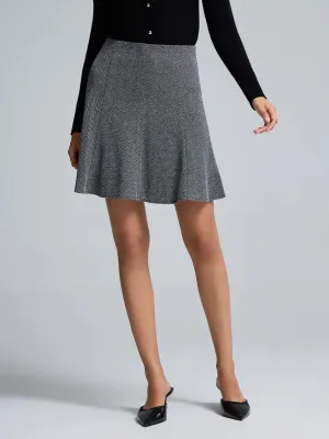 Herringbone Pleated Mini Skirt Modern Cut Asymmetrical Cut