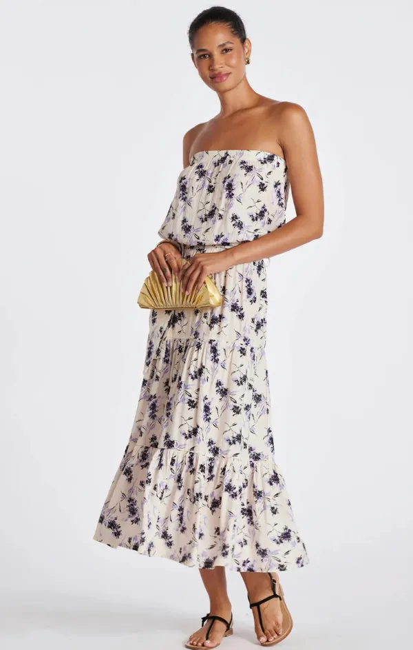 Serafina Strapless Dress in Iris Print Perfect Fit