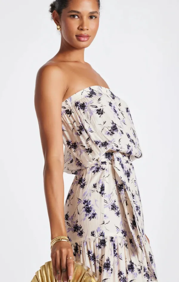 Serafina Strapless Dress in Iris Print Calm Mood