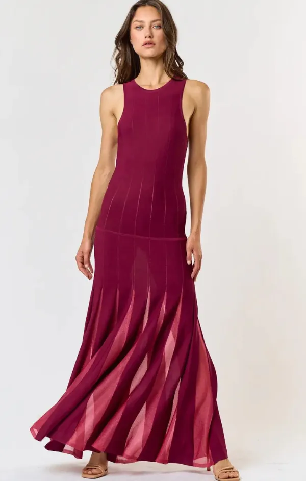 monochrome Contemporary Style Sheer Stripe Pleated Maxi