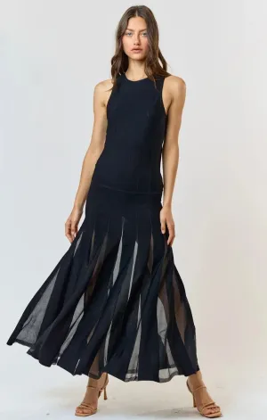 Romantic-Style Sheer Stripe Pleated Maxi