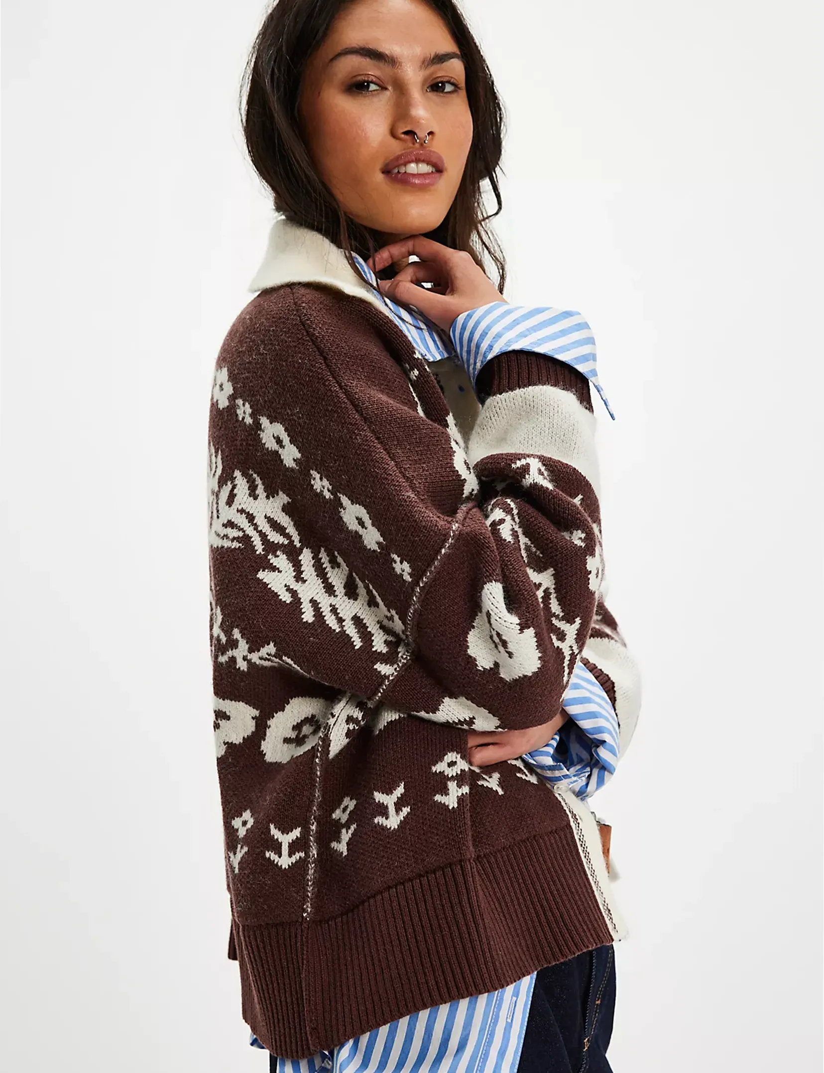 Shelby Cardigan, Chocolate/Combo Frictionless Lining