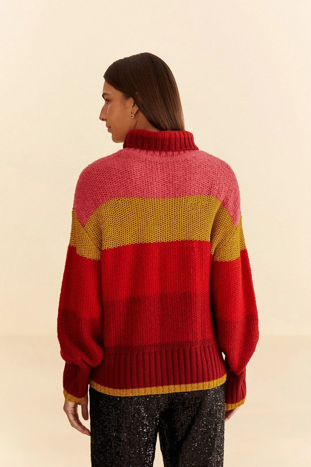 Compression Fit Shiny Stripes Knit Sweater