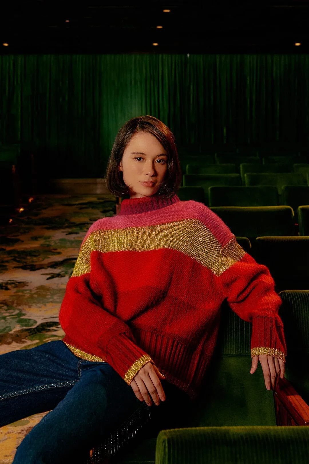 Shiny Stripes Knit Sweater Low Maintenance