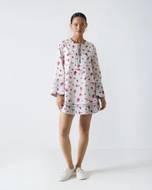 Shiro Beach Dress - White & Fuchsia Print Seasonal Style
