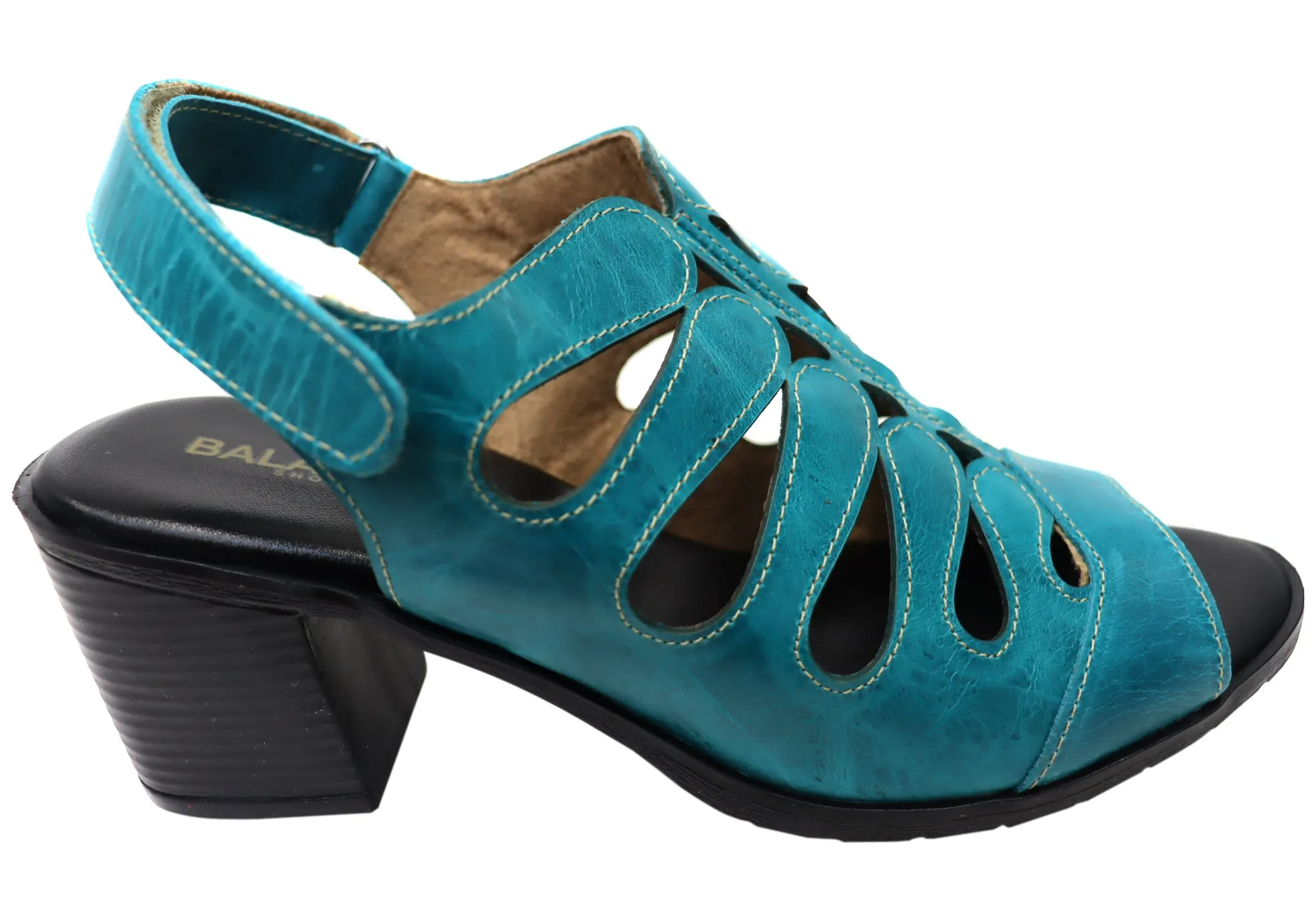 Ventilated Balatore Cecillia Womens Comfort Brazilian Leather Mid Heel Sandals