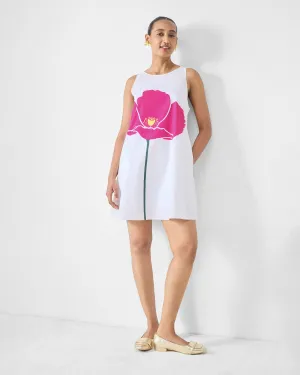 Fold-Over-Detail Short Racerback Dress - White & Fuchsia