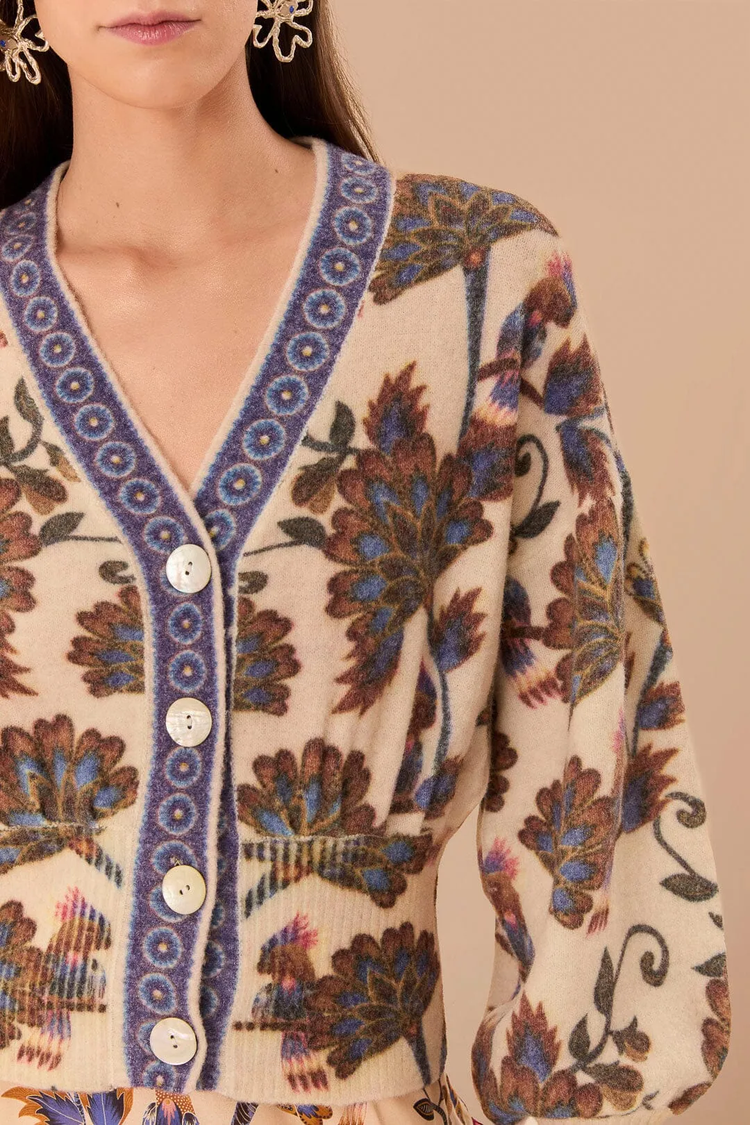 Seasonal Trend Cream Ainika Maxi Floral Knit Cardigan