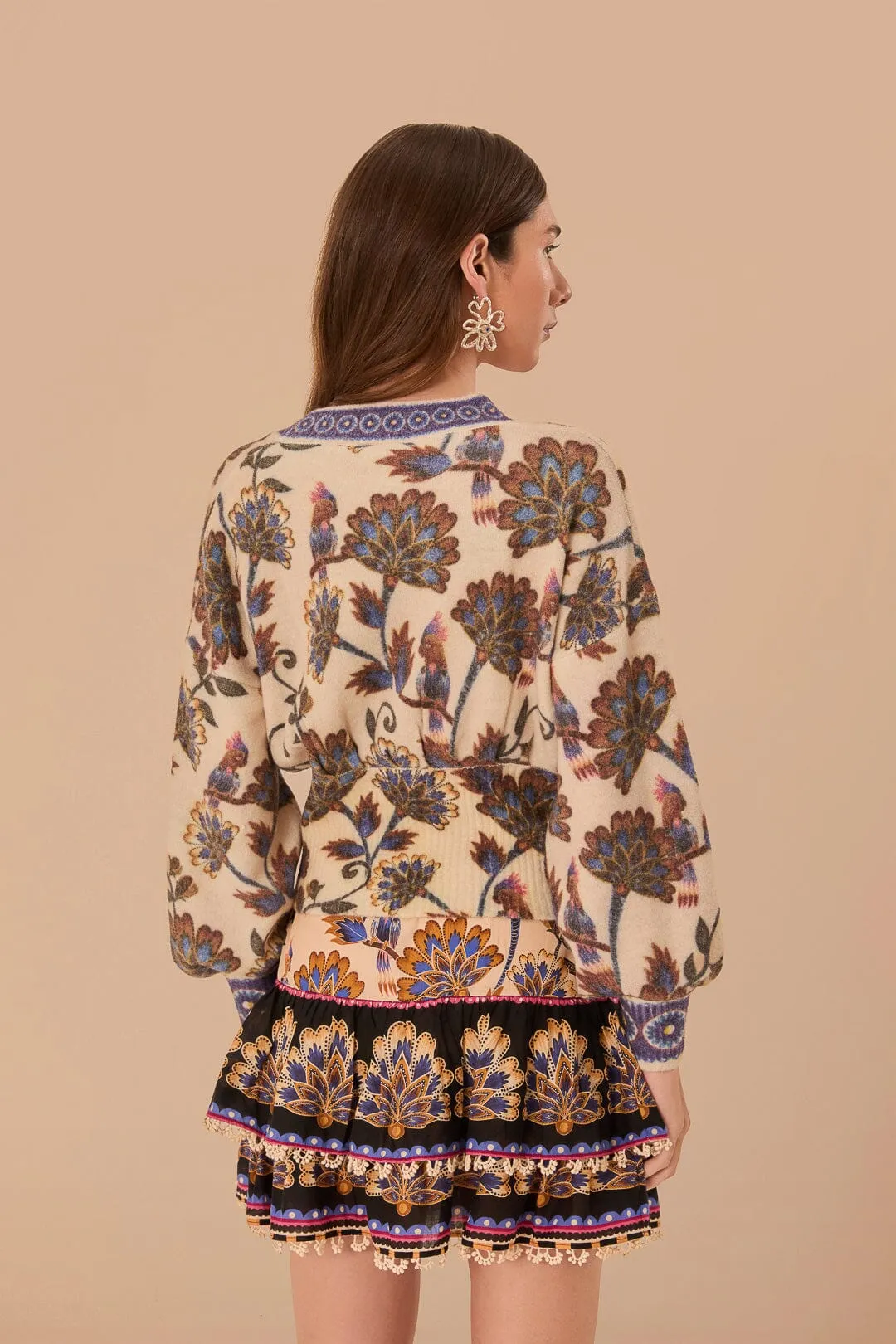 ribbed texture Lightweight Knit Cream Ainika Maxi Floral Knit Cardigan