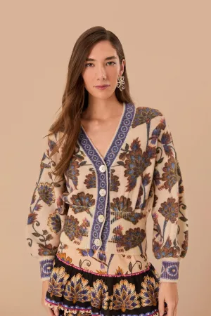 Soft Stretch Cream Ainika Maxi Floral Knit Cardigan