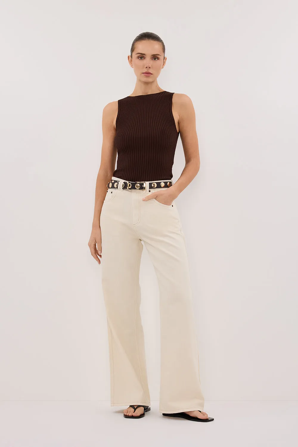 Lightweight Open Weave SIERRA BITTER CHOC KNIT TOP