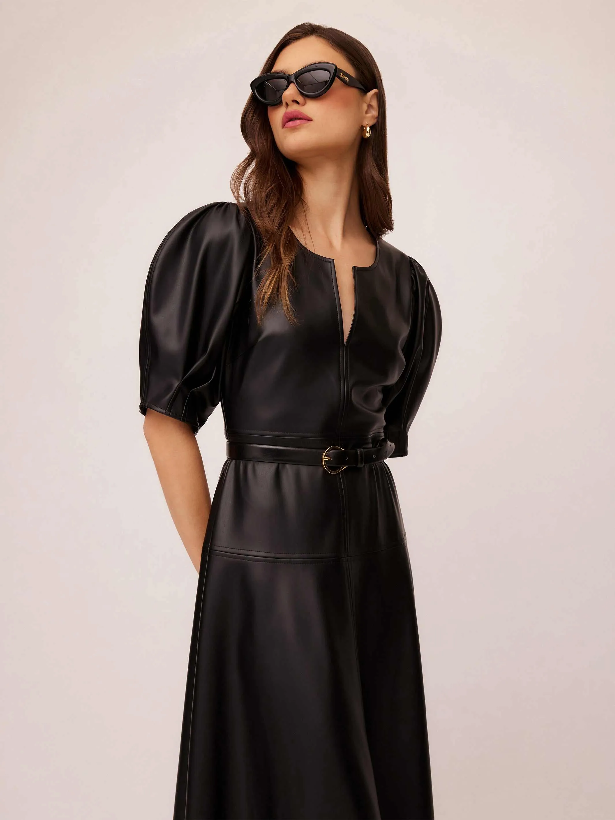Elegant formal piece Elastic Fit Sierra Faux Leather Midi Dress