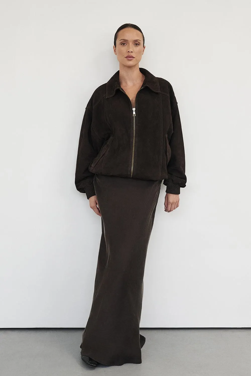 Modern Combo Crisp Edge COLETTE BITTER CHOC SILK SKIRT