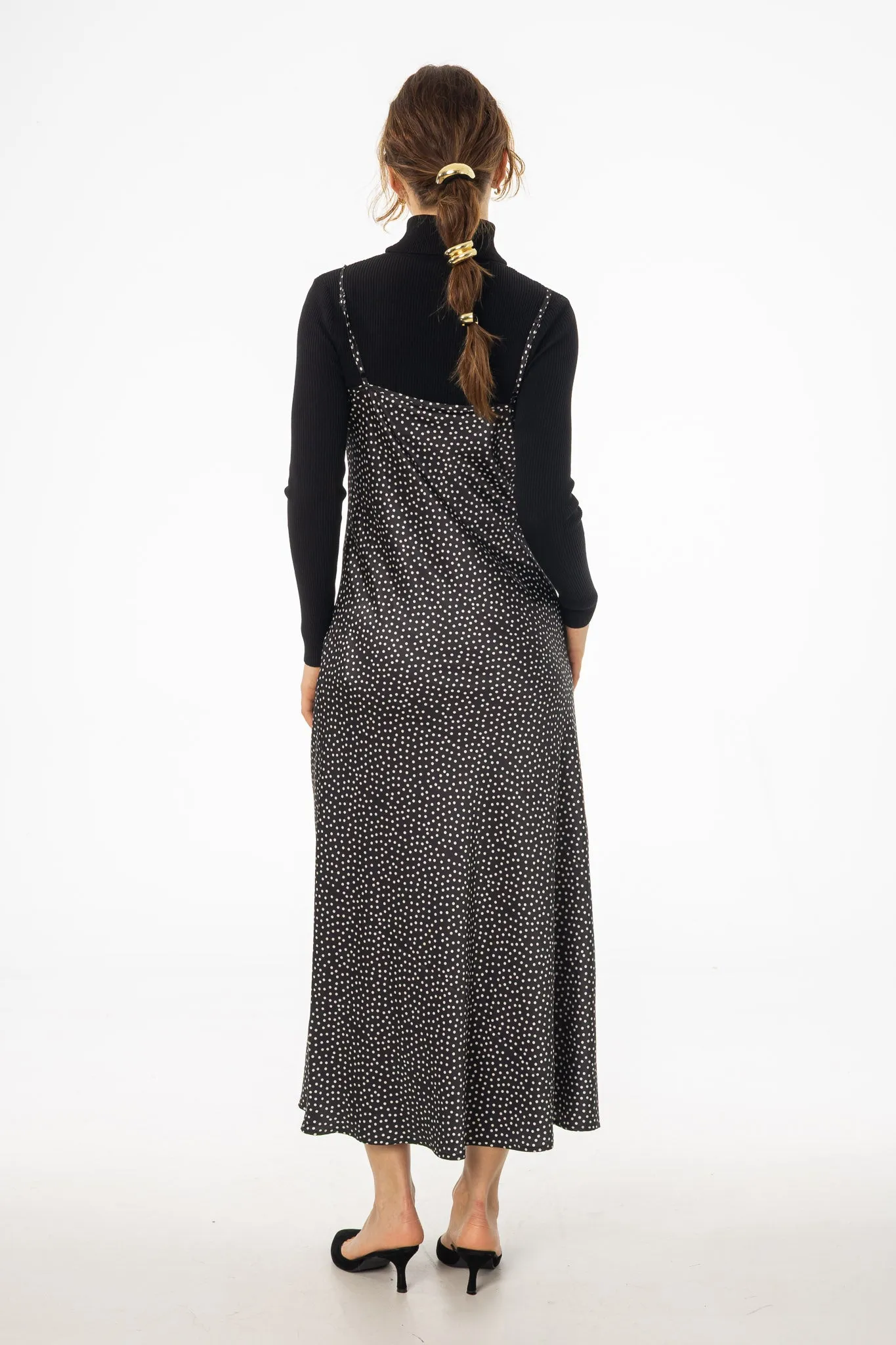 Chic formal attire Soft Stretch Black Polka Dot Slip Jumper