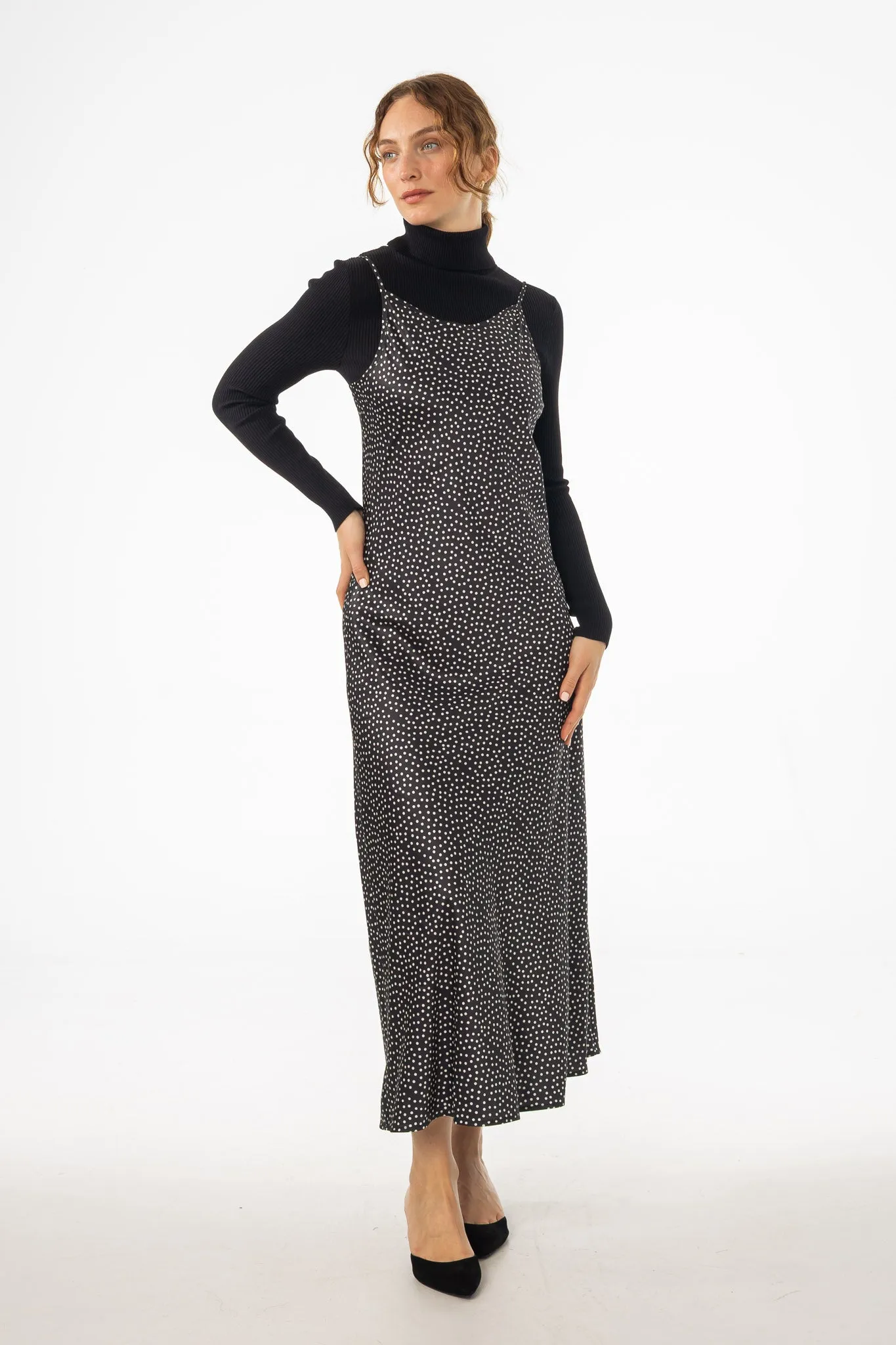 Black Polka Dot Slip Jumper Olive Tone Texture Softness