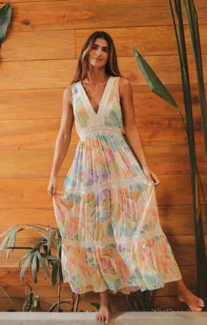 Glowing Bloom Maxi Dress Straight-Cut Modest Cut