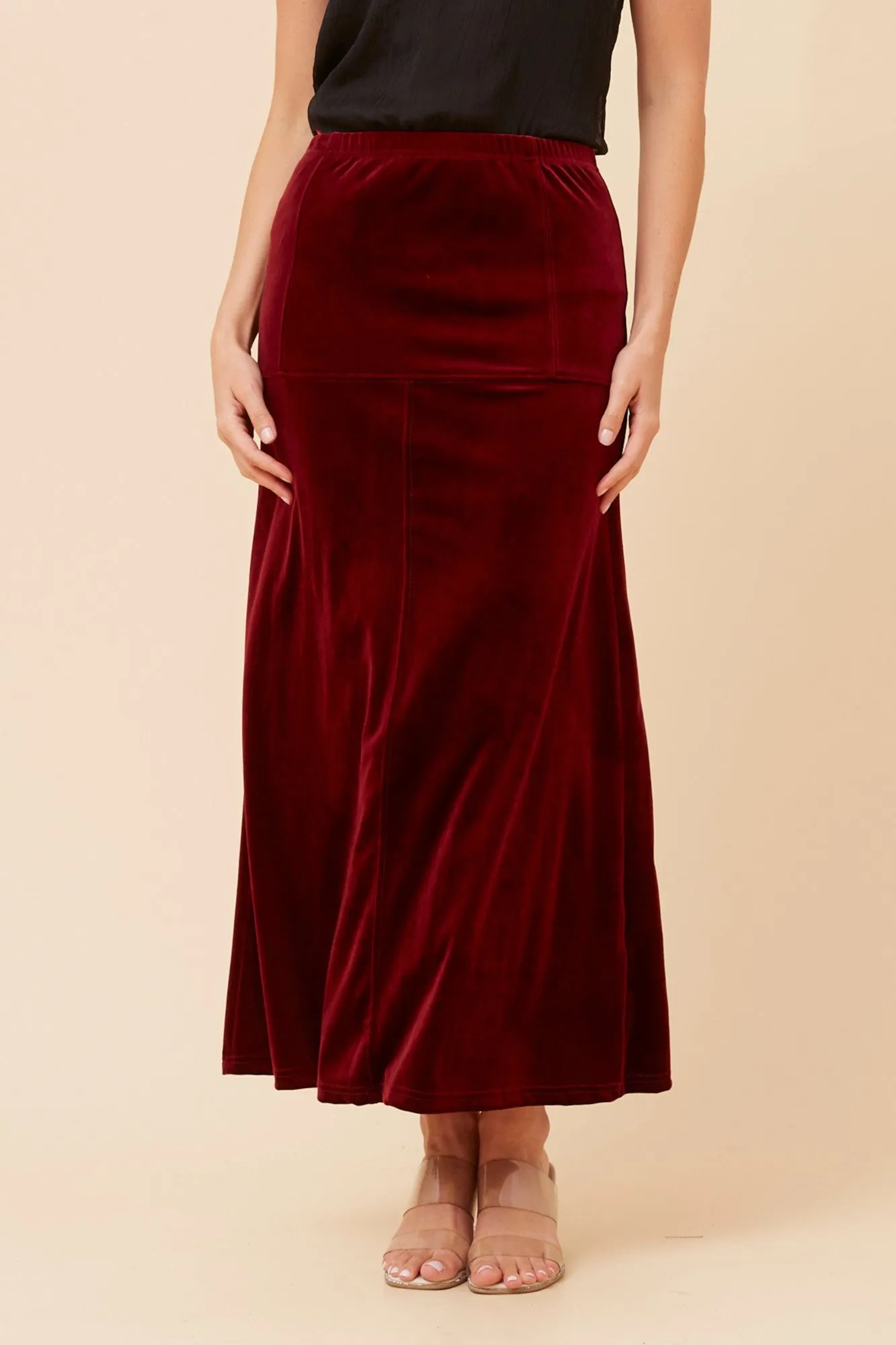 Chic Appeal Gather Details SKYLAH VELOUR MAXI SKIRT