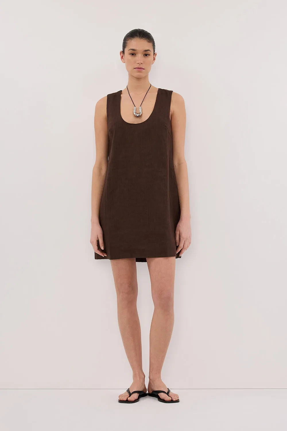 Effortless Fit Design LOTUS BITTER CHOC LINEN MINI DRESS