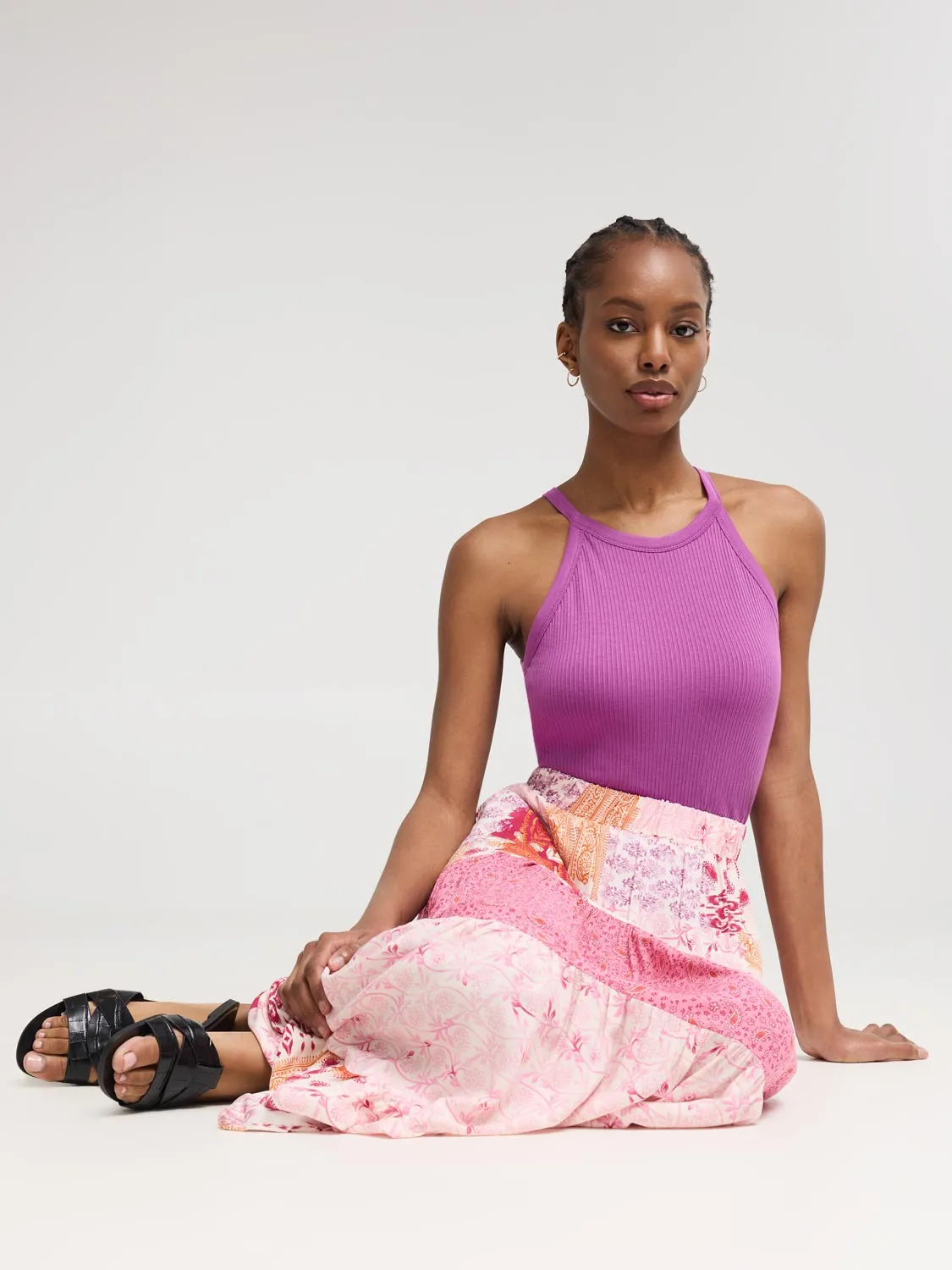 Multi Print Tiered Maxi Skirt Everyday Comfort Simple Styling