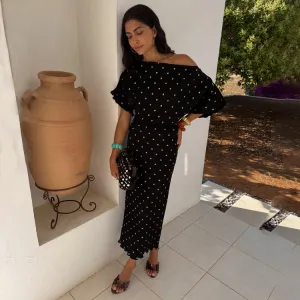 Black Tilly Plisse Dress with Gold Fleck Durable-Fabric