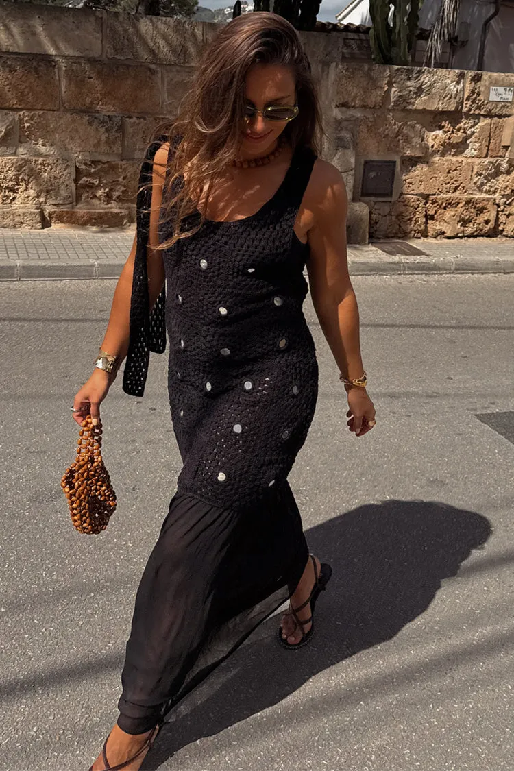 Comfortable Waistband Black Crochet Alicia Dress