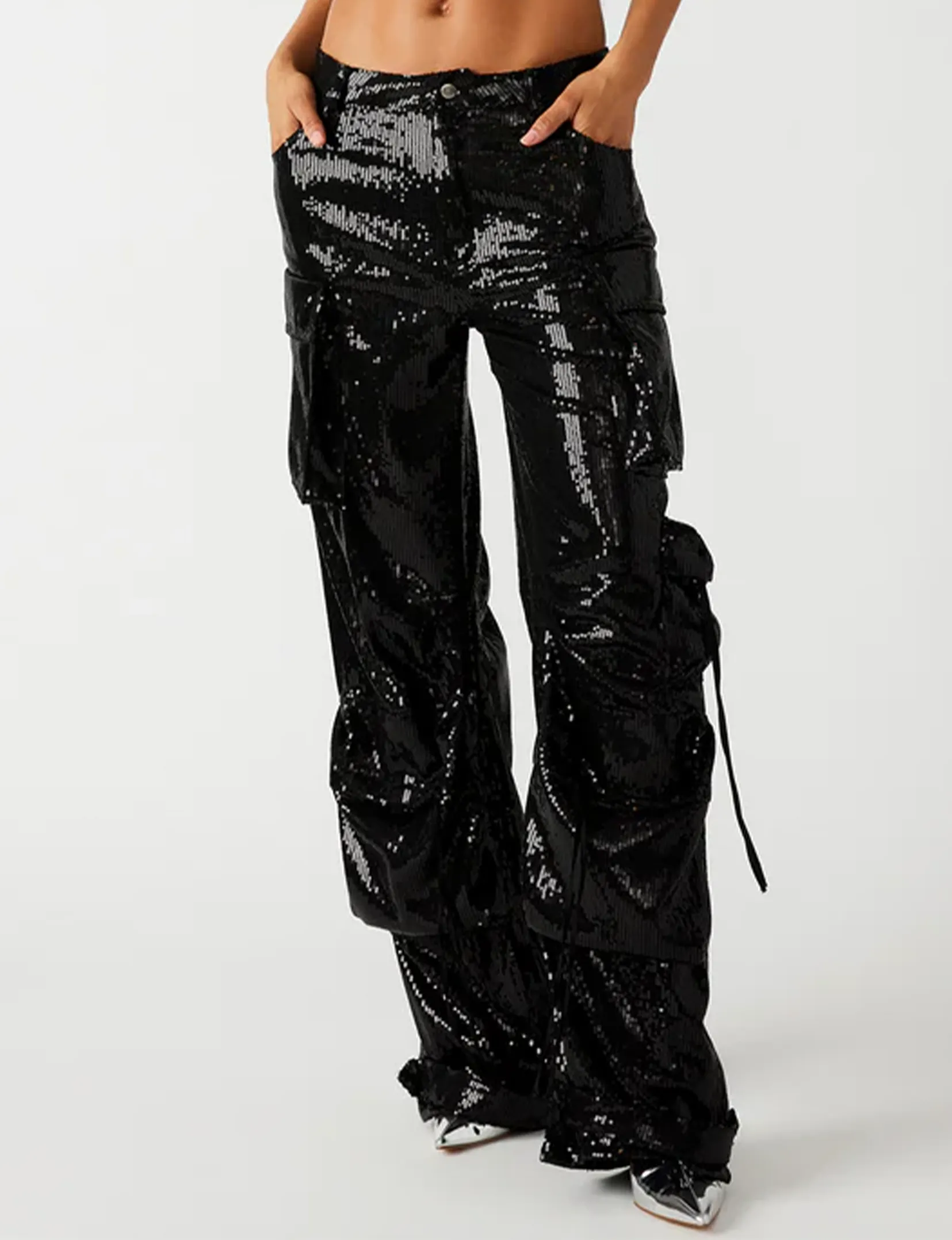 WindResistantMaterial Duo Sequin Cargo Pant, Black