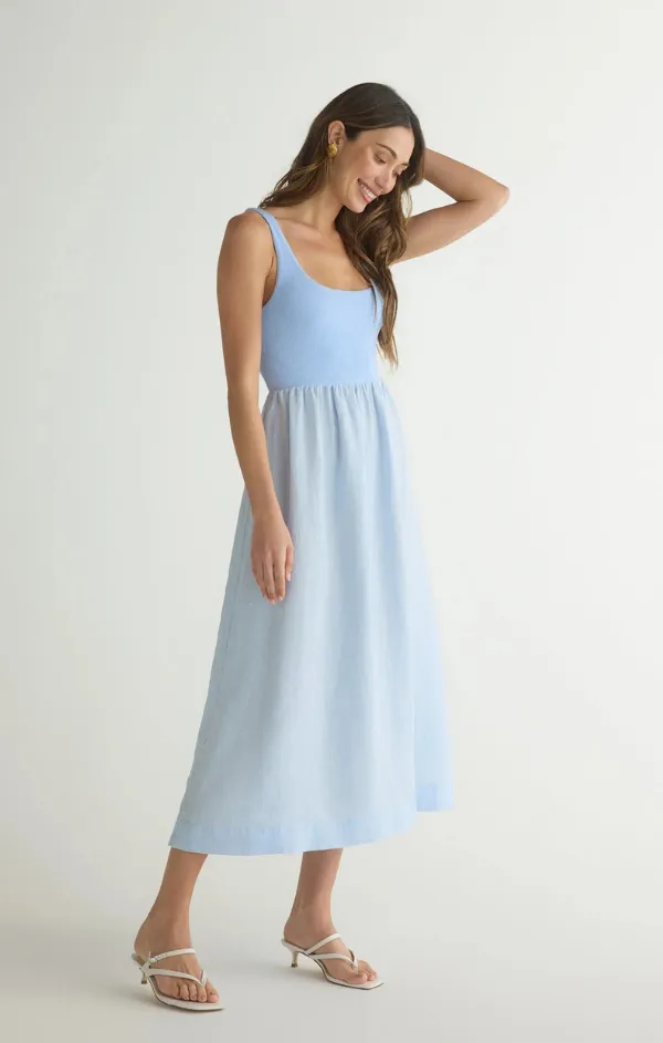 Ruffle-Detail Sleeveless Knit Combo Dress