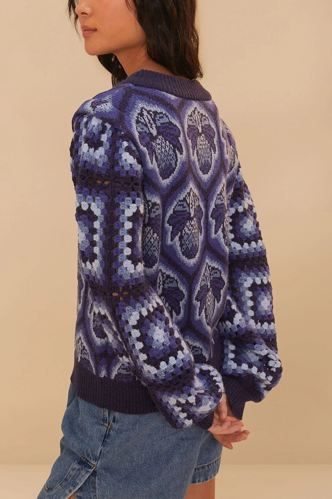 Blue Pinneaple Cobogo Knit Sweater Zero Waste Production Durable Blend