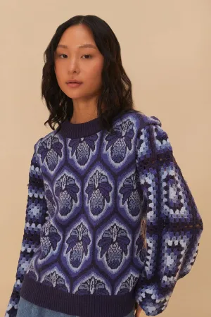 No Stress OdorResistant Fiber Blue Pinneaple Cobogo Knit Sweater