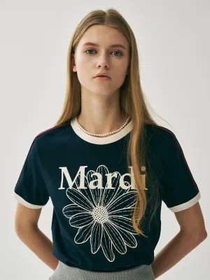 Cozy Apparel SLIM RINGER TSHIRT FLOWERMARDI_NAVY IVORY