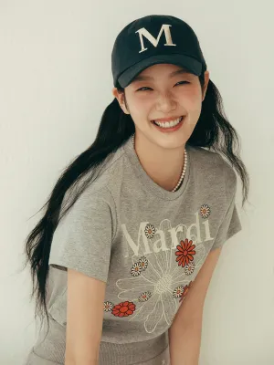 V neck elegance SLIM TSHIRT FLOWERMARDI BLOSSOM_GREY IVORY