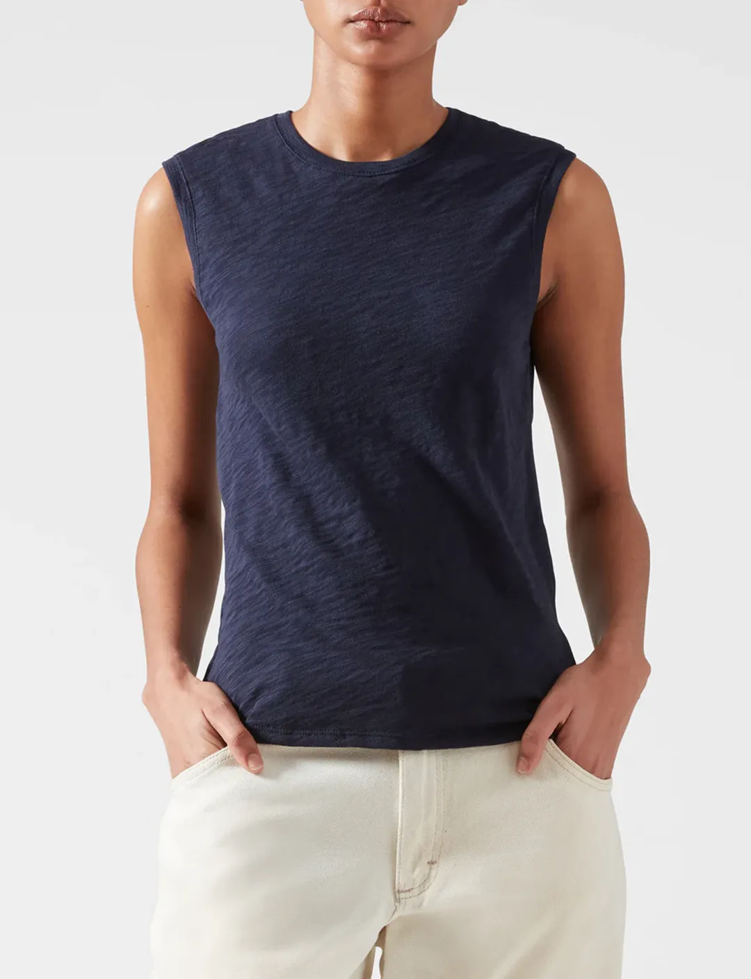 Weekend Fashion Fun and Comfortable Slub Jersey Sleeveless Schoolboy Tank, Midnight