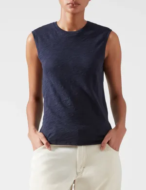 Weekend Fashion Fun and Comfortable Slub Jersey Sleeveless Schoolboy Tank, Midnight