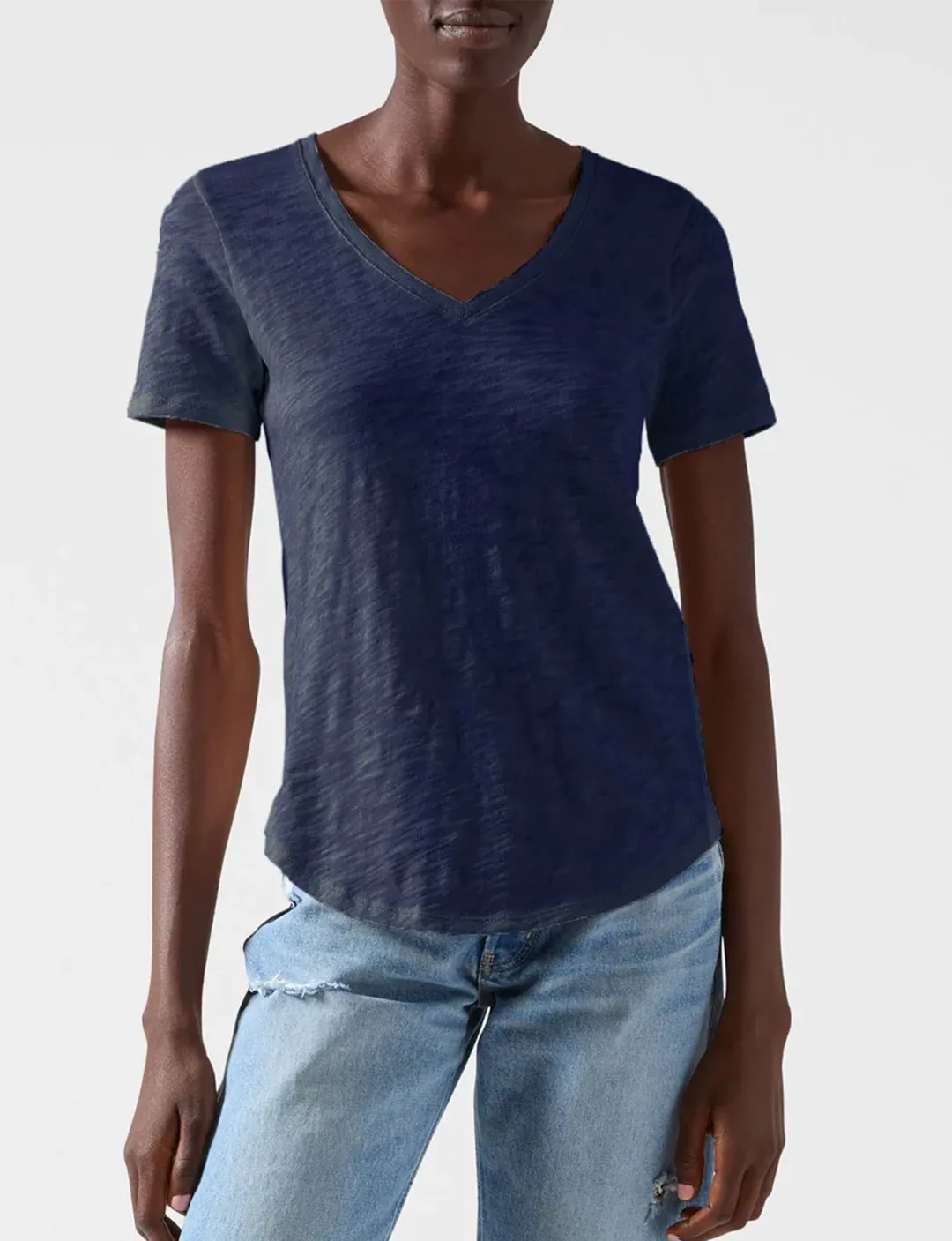 DurableStitching Slub Jersey V-Neck Tee, Midnight