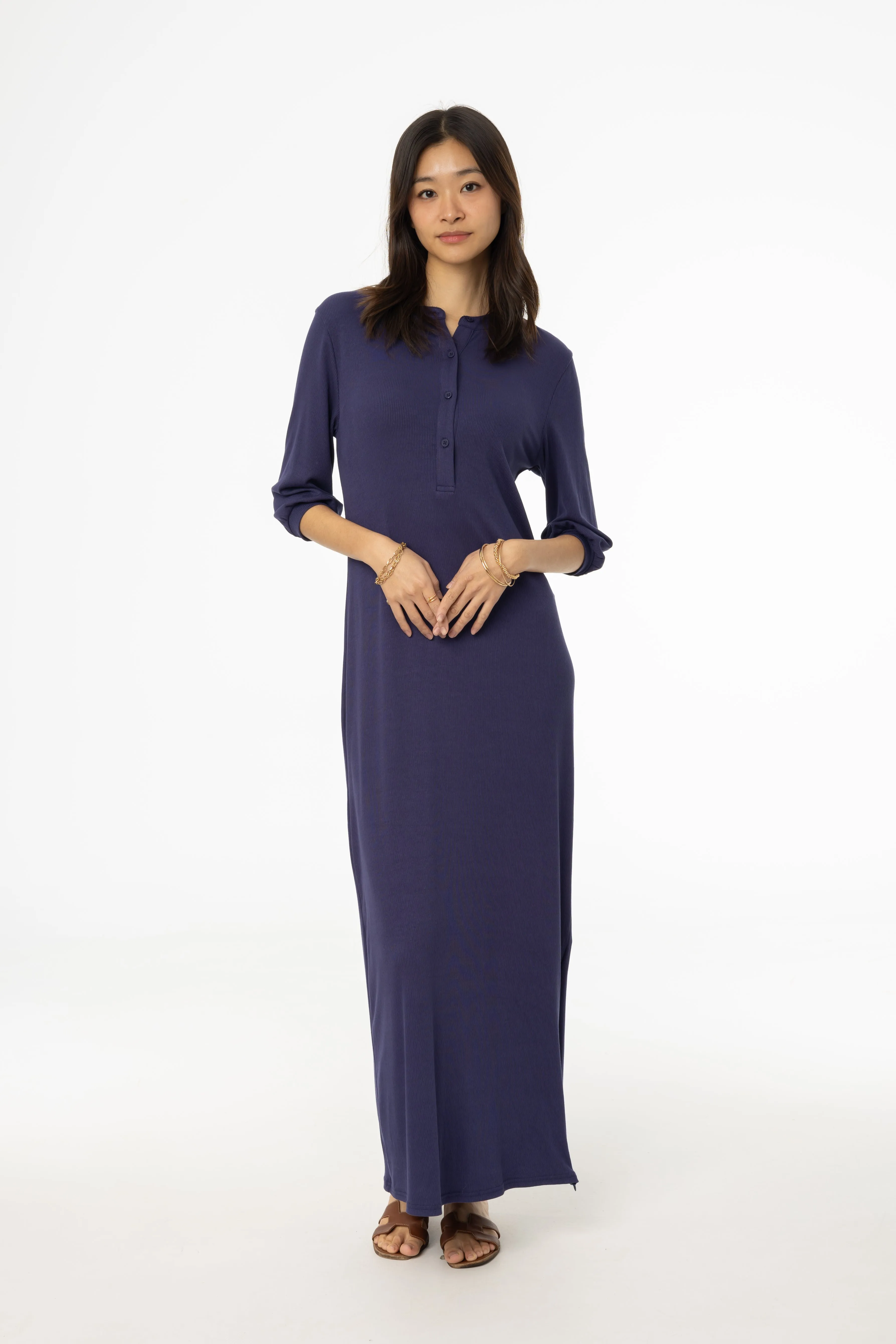 Navy 3/4 Sleeve Maxi Dress Capsule-Wardrobe Style focused