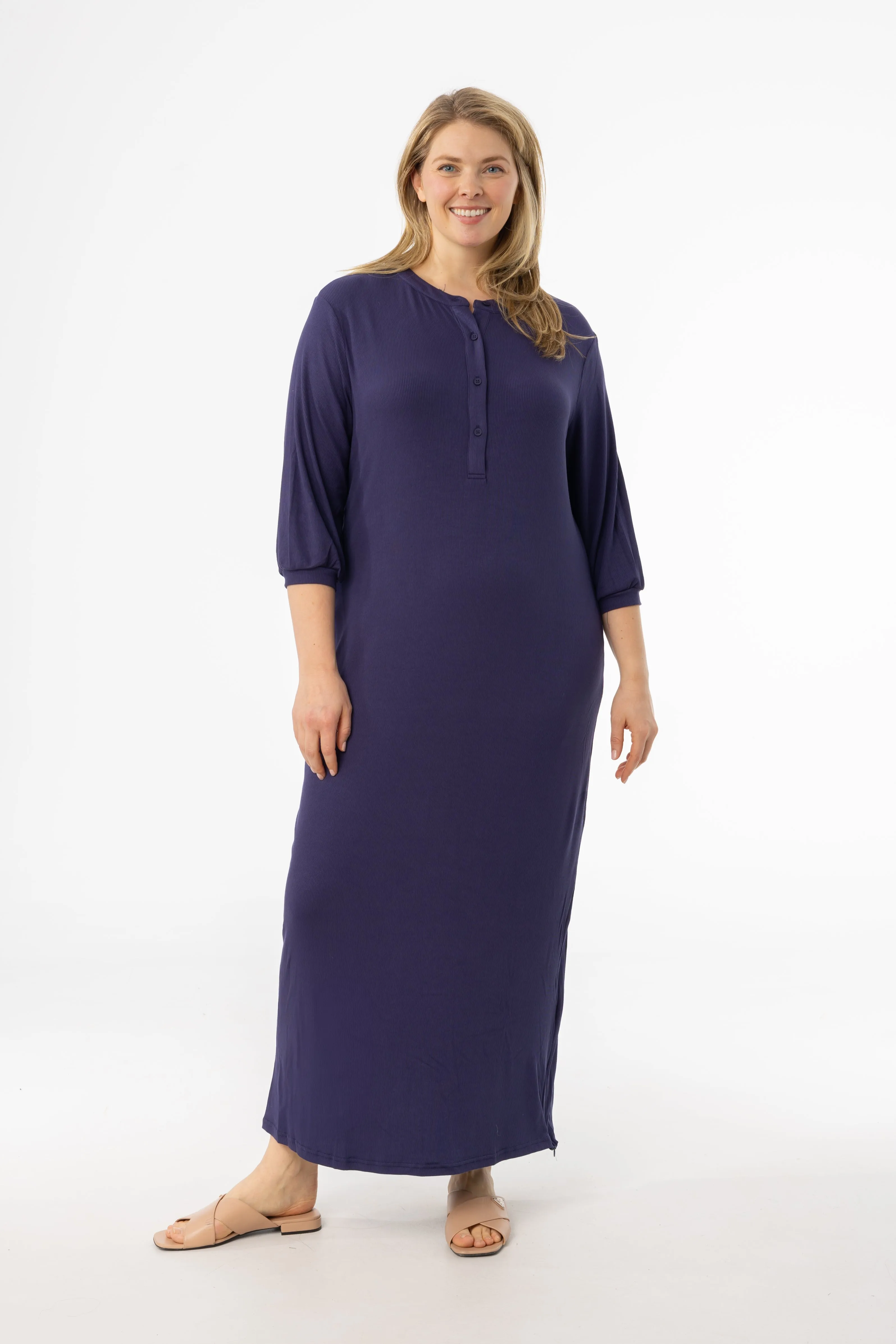 Navy 3/4 Sleeve Maxi Dress Breathable Wearable