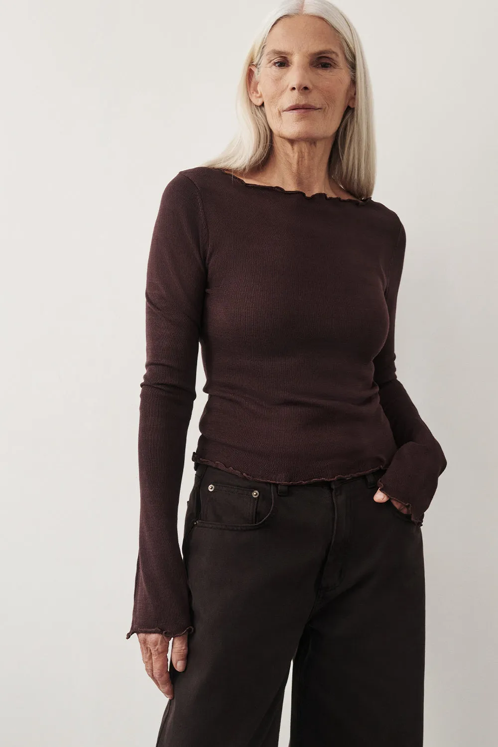 Layered HeatTrap Stitching Mild Weather BLAKE PLUM LONG SLEEVE BOAT NECK KNIT TOP