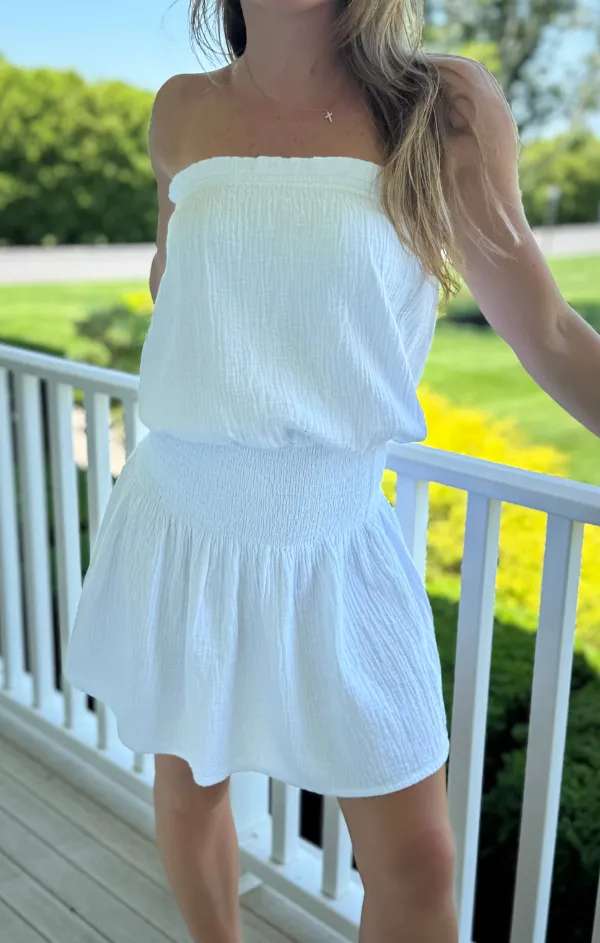 Evening-Wear High low hem Smocked Tube Coverup Dress