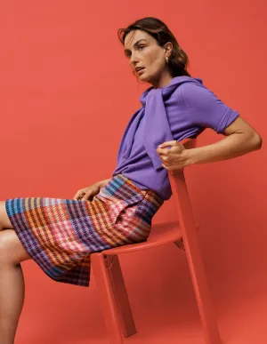 Resort Vacation Suede Feel Gia Wool Skirt-Rainbow Blanket MultiGingham