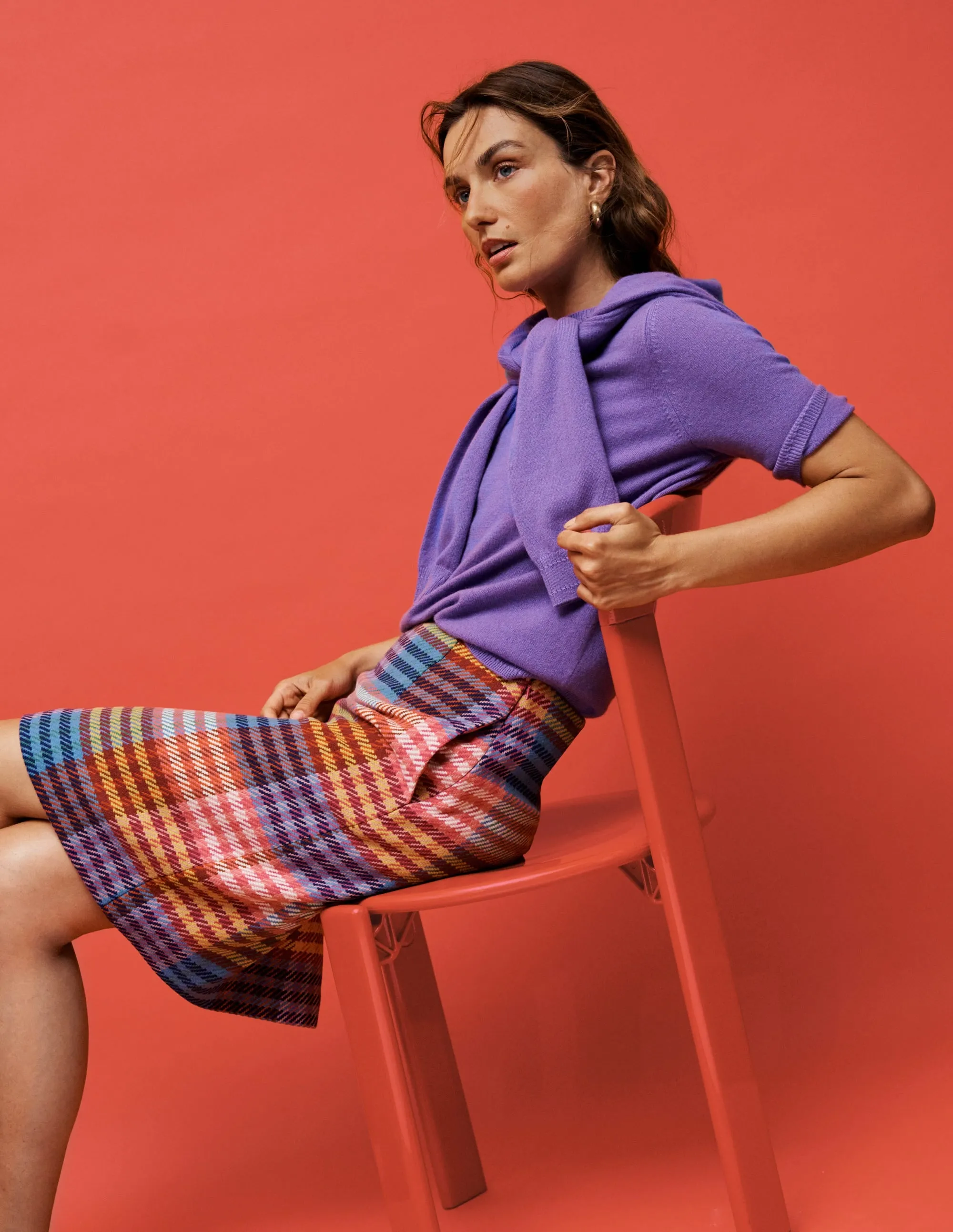 Resort Vacation Suede Feel Gia Wool Skirt-Rainbow Blanket MultiGingham